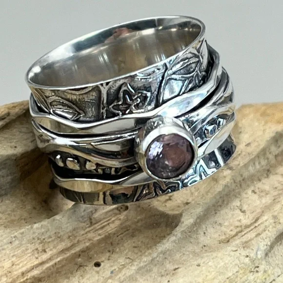 Silver and Rose Quartz Gemstone Spinner Ring